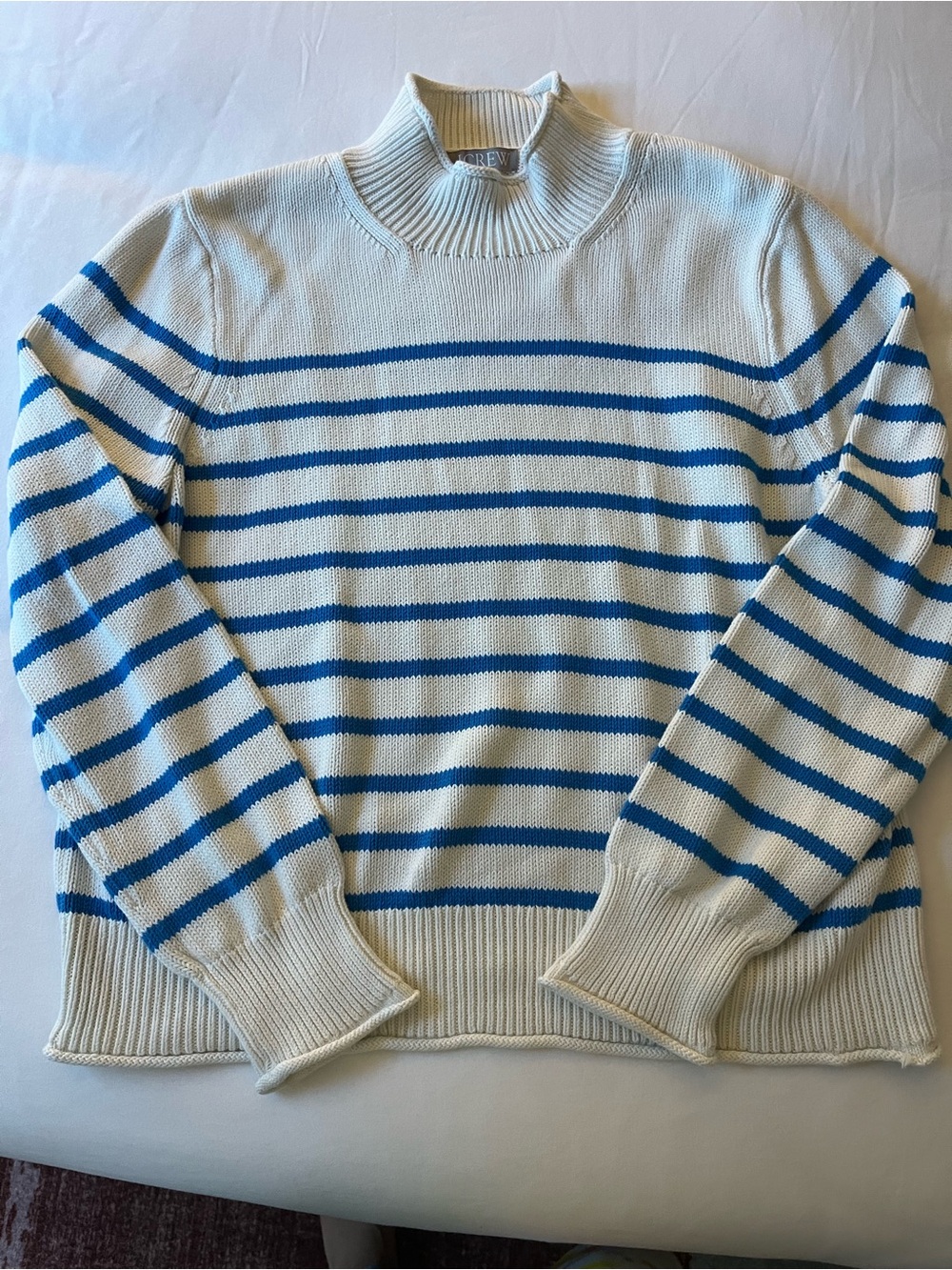J. Crew Cream and Blue Striped Turtleneck Sweater